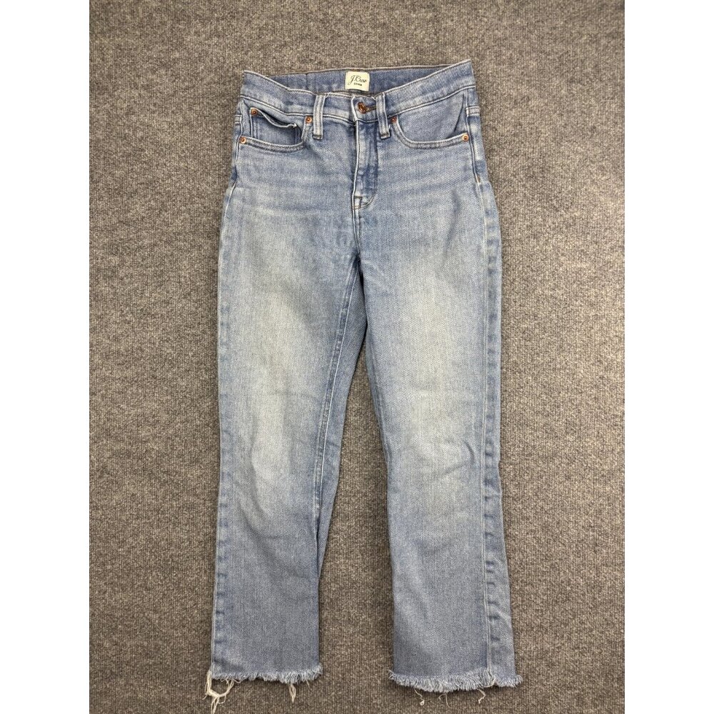 J Crew Billie Demi‎ Boot Crop Jeans Womens 26 Blue Denim Raw Hem High Rise Ankle